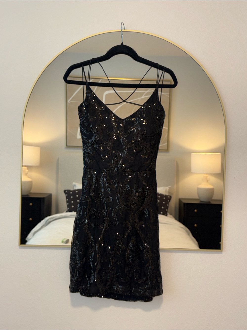 Black Sequin Spaghetti Strap Dress